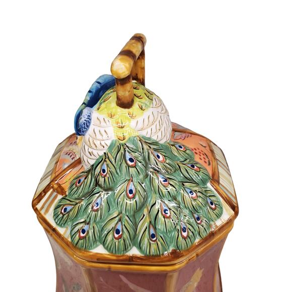 Tracy Porter Artesian Road Collection Hand Painted Peacock Cookie Jar 4807120 - Picture 7 of 16
